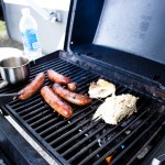 Grilling local sausauges and really local fish