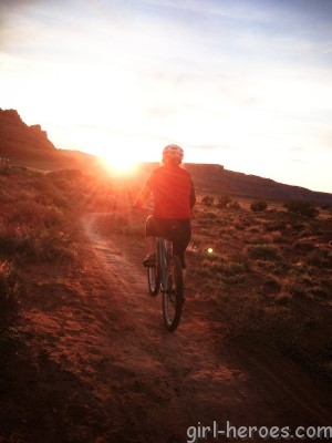 Jenn Mountain Biking Moab Sunset